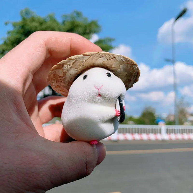 Cute Hamster with Straw Hat Car Ornament,Car Decoration Auto Interior Dashboard Accessories