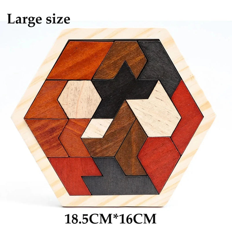 Hexagonal Wooden Puzzles Educational Toys For Children Kids Preschool Tangram Board Brain IQ Test Game Montessori Toys Gifts