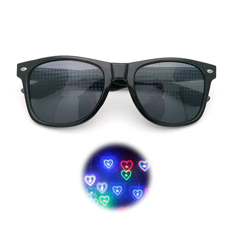 Funny Sunglasses Love and Star Special Effects Glasses Firework Diffraction Eyewear Optical Mirror Light Show Party Sunglasses