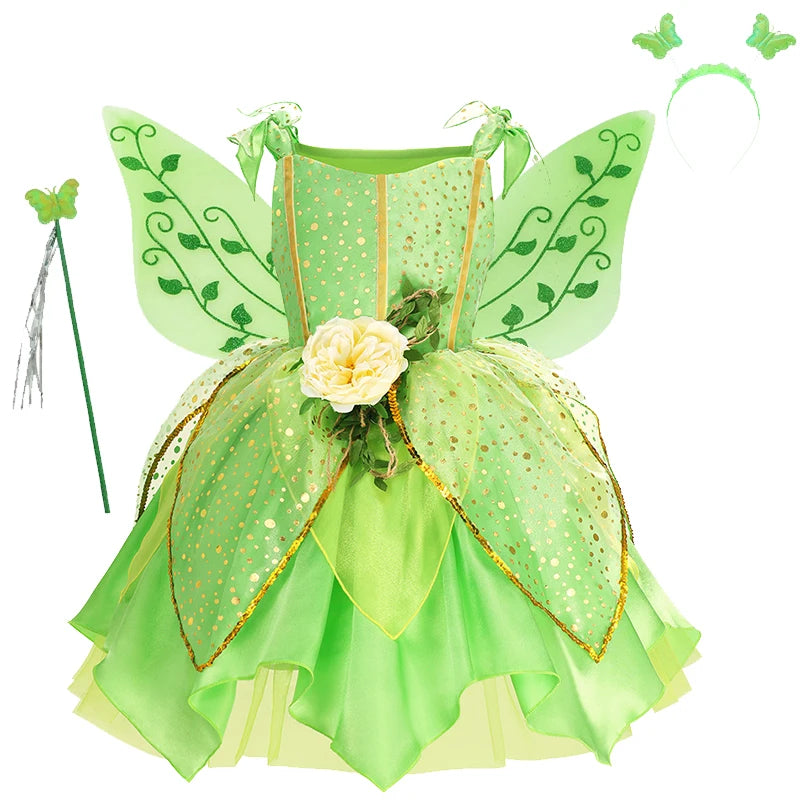 Disney Children Tinker Bell Princess Costume Girl Party Fancy Flower Vestido Christmas Birthday Carnival Dress Up Disguise Frock