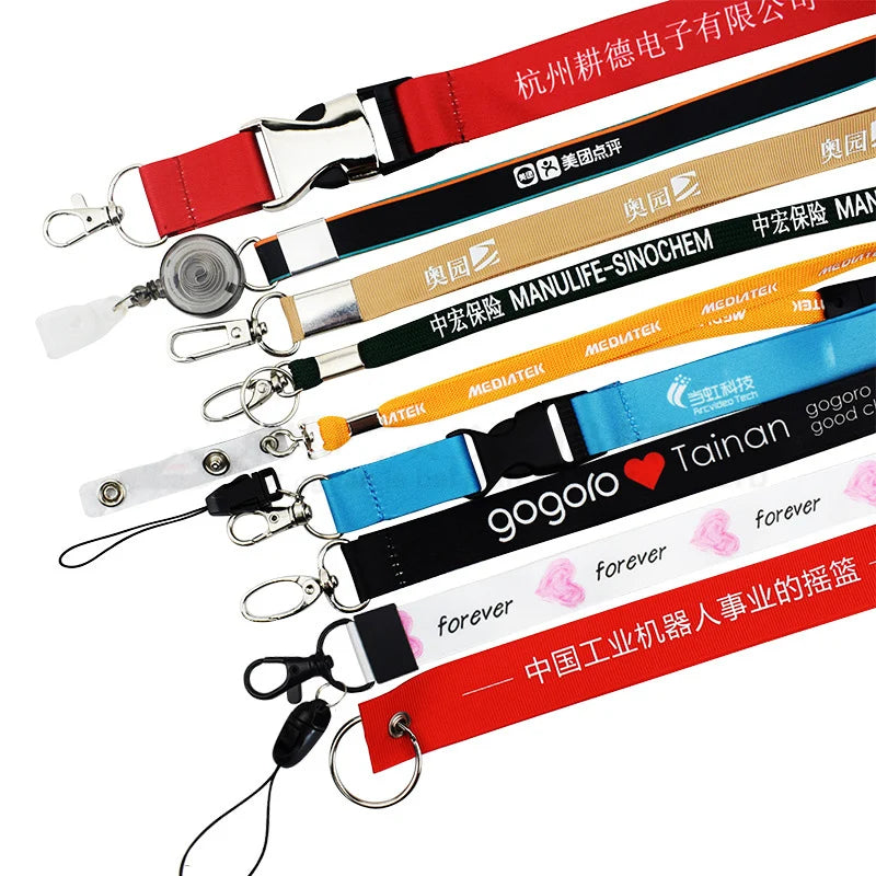 100pcs Custom Logo Lanyard Key Chain For ID Card Holder Staff Cards Safety Neck Rope With 1.5cm/2.0cm/2.5cm Width