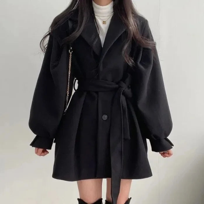 Plus Size New Korean Style Autumn/Winter Elegant Petitesuit Collar Medium-Length Woolen Women's Overcoat Jacket Fashionable M...
