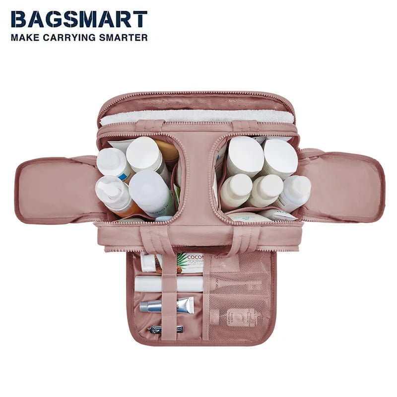 BAGSMART Toiletry Bag Lightweight Large Opening Makeup Bag Fluffy Cosmetic Storage Bag With Handle For Accessories Toiletries