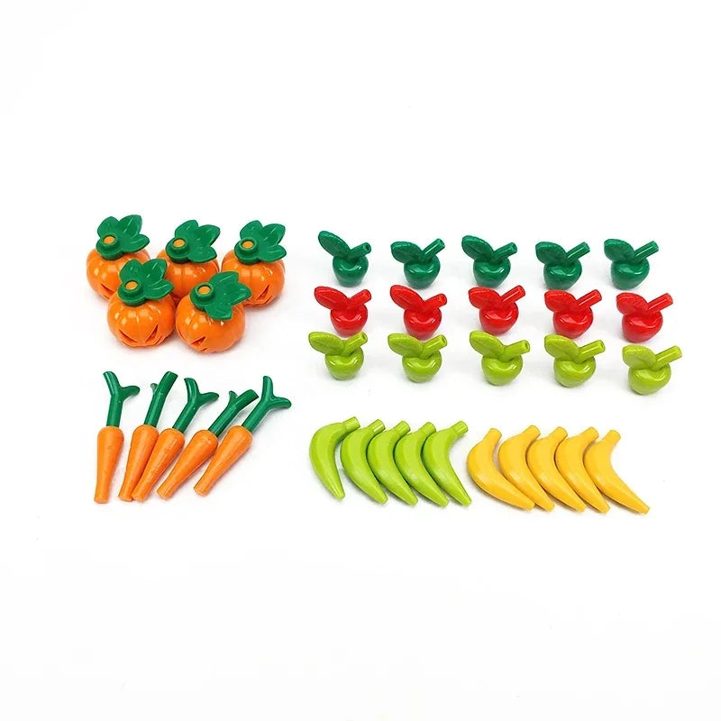 DlY Mini Food Building Block Figures Bread Fish Fruit Chicken Crab Hot Dog Cake Pizze Carrot Box Creative Toys City Parts Brick