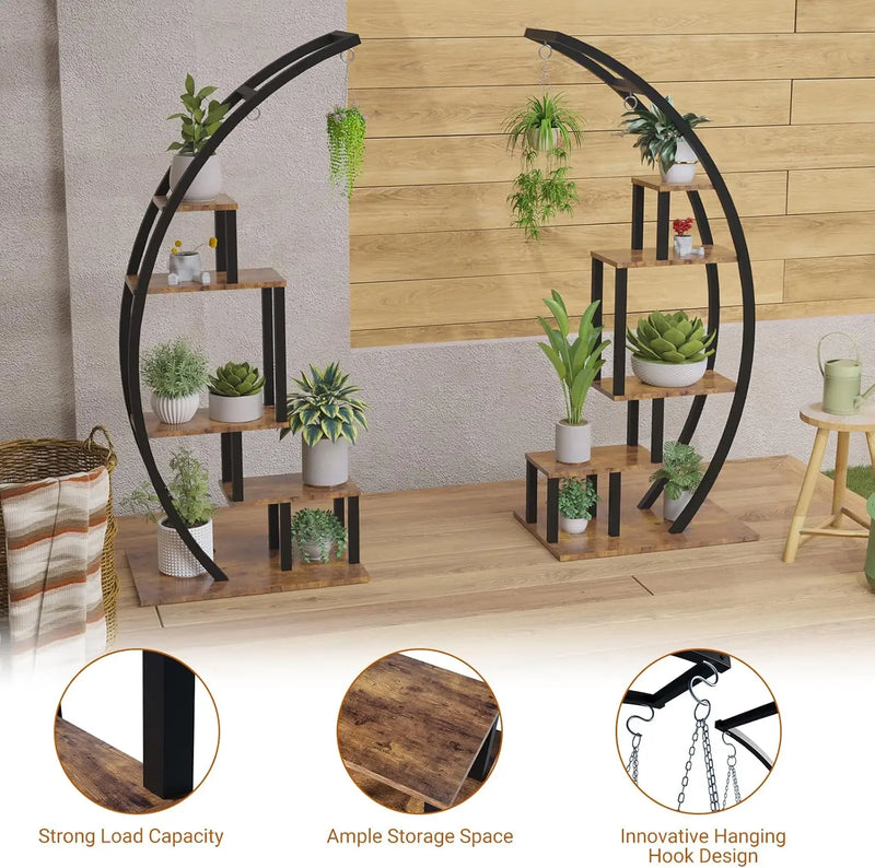 Plant Stand Indoor 2 Pack, 5 Tier Half Moon Plant Shelf, Tall Metal Large Plant Stands, Stylish Tiered Flower Storage Rack