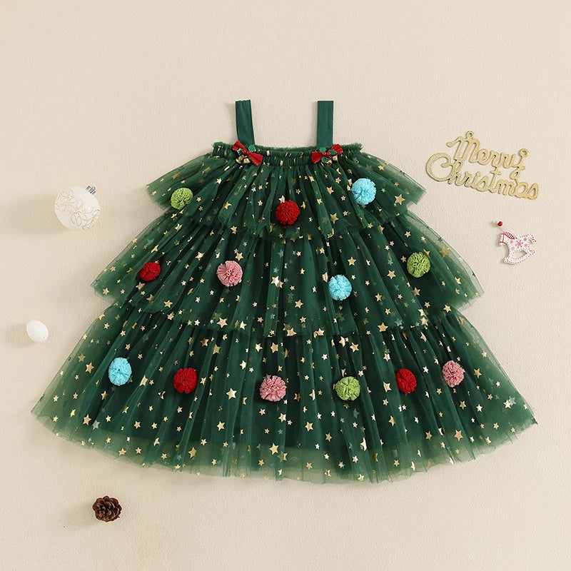 Toddler Baby Girl Christmas Dress Star Sequin Layered Tutu Tulle Dress Girls Cake Smash Xmas Tree Dresses