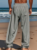 Men Linen Wide Leg Casual Pants Loose Lightweight Trousers Breathable Summer Spring Fall Daily Wear