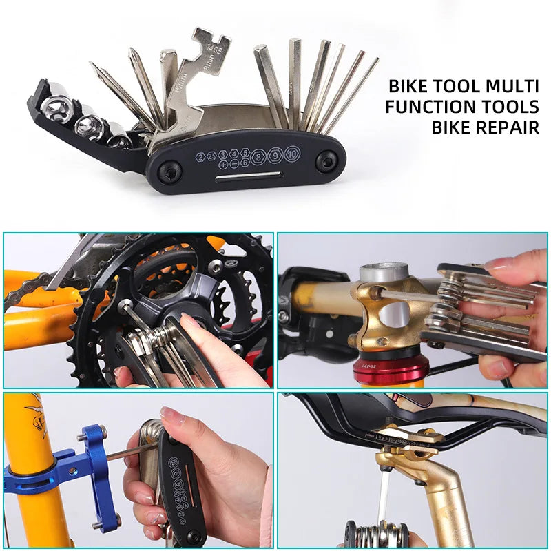 Bicycle Tire Repair Tool Kits 16 in 1 Multifunction Mechanic Fix Tools Set Bag Portable Tyres Patch Kit Bike Maintenance Tool