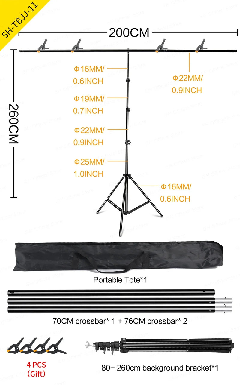 SH T-shaped Stand Tripod Background Backdrop Photography Adjustable Support System Photo Studio  for Non-Woven Muslin Backdrops