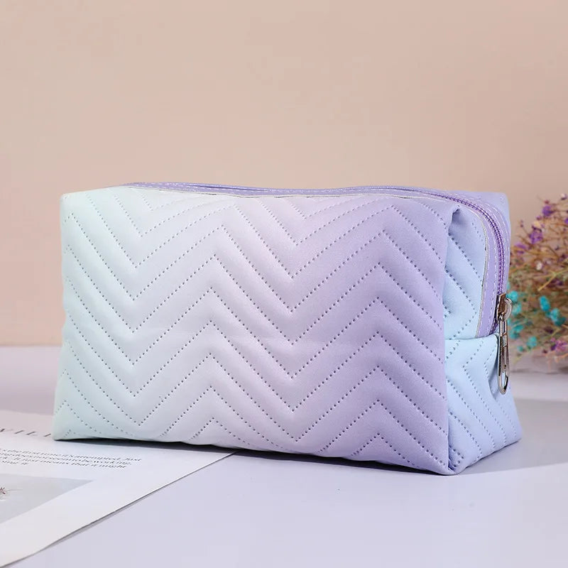 1 Pc Gradient ColorCosmetic Bag for Women Zipper Pu Leather Makeup Bag Pouch Travel Large Female Make Up Pouch Necessaries