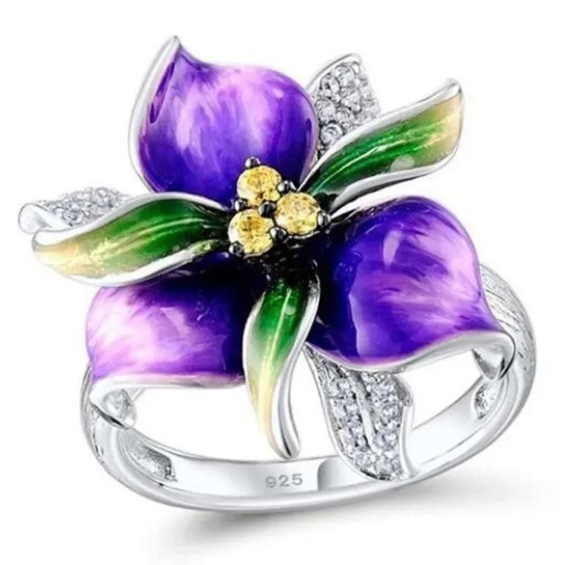 Classic Ladies Floret Jewelry Birthday Proposal Date Engagement Wedding Flowers Crystal Ring Size 6 7 8 9 10