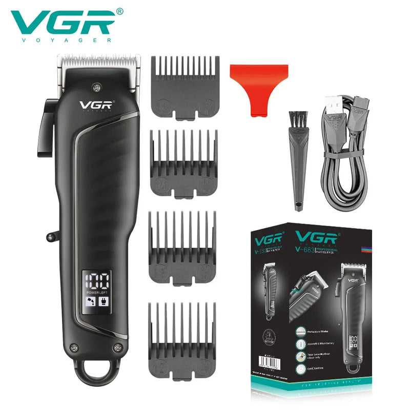 VGR Hair Clipper Professional Hair Cutting Machine Barber Rechargeable Hair Trimmer Digital Display Trimmer for Men V-683