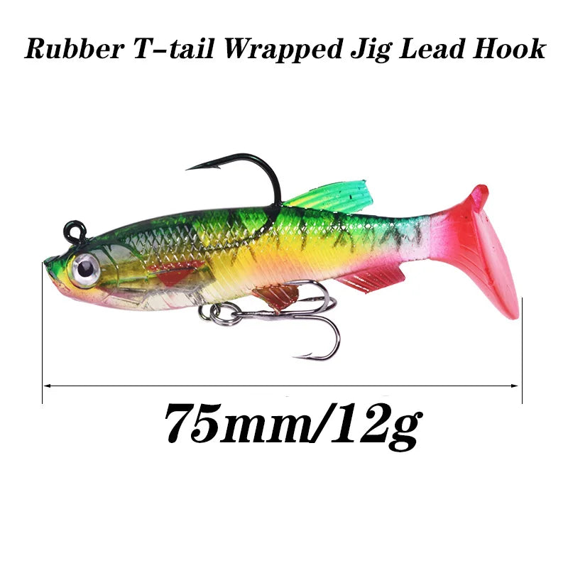 1Pcs Jigging Hooks Wobblers Silicone Soft Bait 7.5cm 12g T Tail Swimbait Artificial Rubber Bait Pike for Bass Carp Fishing Lures