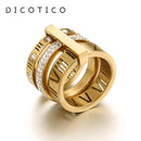 Trendige Edelstahlringe für Frauen Mädchen Dreischichtige römische Ziffern Zirkon Braut Hochzeit Damenringe Modeschmuck Geschenk