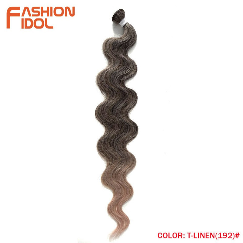 FASHION IDOL Body Wave Ponytail Hair Bundles 26 Inch Soft Long Synthetic Hair Weave Ombre Brown 613 Blonde 100g Hair Extensions
