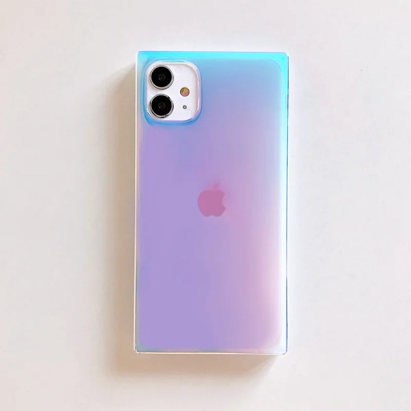 Purple Laser Square Phone Case For iPhone 14 13 Pro 11 Pro Max XR X XS Max 7 8 Plus Soft IMD Phone Back Cover For iphone 11 capa