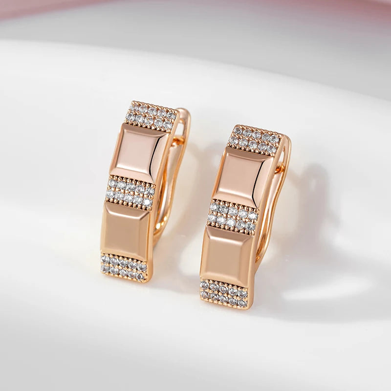 SYOUJYO Vintage 585 Rose Gold Color Square Earrings For Women Natural Zircon Pave Setting Trendy Jewelry