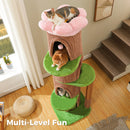 Large Cat Tree with 4 Spacious Condos Thick Scratching Post Flower Top Bed Tall Cat Tower for Indoor Luxury Cat House Bed Toys