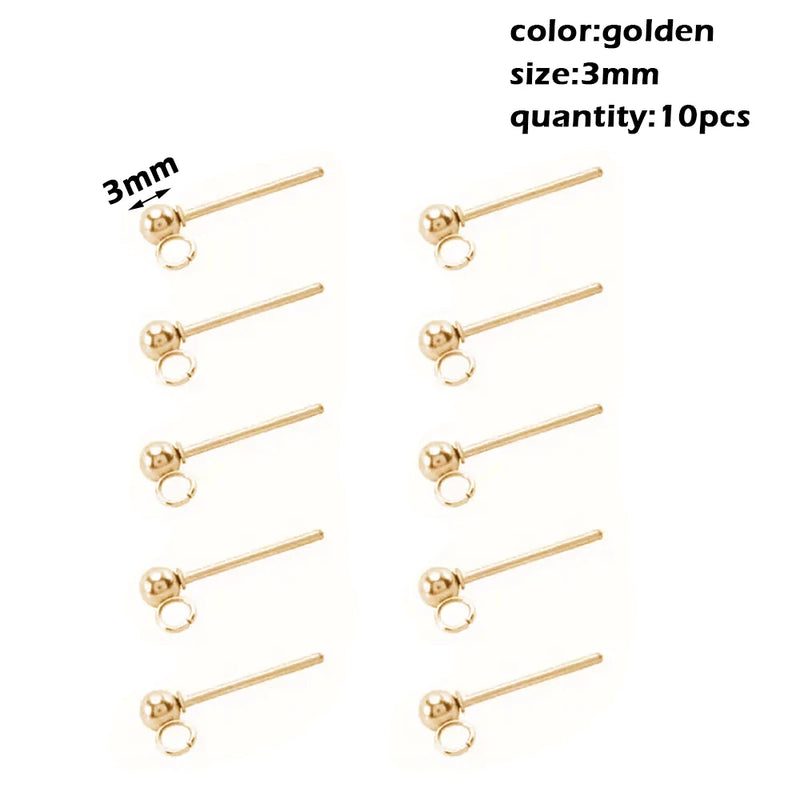 Stainless Steel Round Ball Post Earrings Stud Loops Earring Hooks Earplug  Fit Women DIY Earring Jewelry Making Christmas Craft