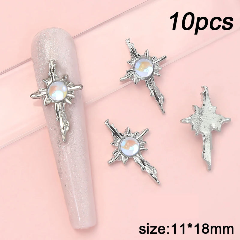 3D luxury zircon Star cross Nail Metal Charms 10pcs mermaid  bead nail jewelry  11*18mm Aolly Nail Art Crystal Gems Decorations