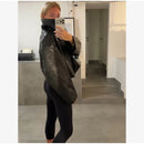 Retro Crocodile Pattern Short Women's Leather Jacket High Collar Zipper Loose Long Sleeve Jackets 2026 Lady Street Daily Wear