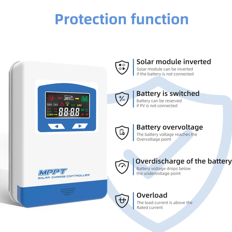 New 20A 30A 40A MPPT Solar Charge Controller 12V 24V Auto Battery Charger Max PV Input 60VDC 100VDC LCD Solar Regulator