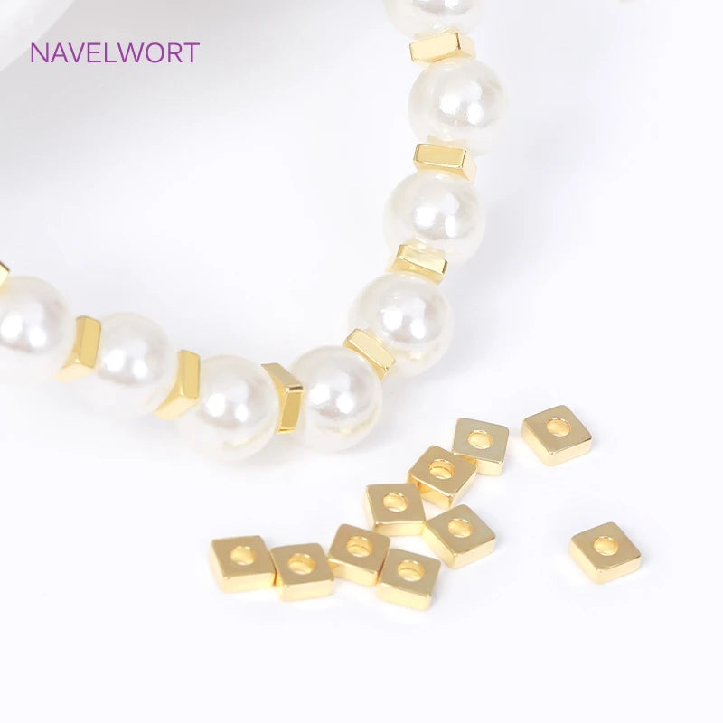 Wholesale 18K Gold Plated Brass Flat Square Spacer Beads Separators For Jewelry Making DIY Bracelets Necklace Beading Supplies