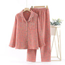 Autumn Long Sleeve Sleepwear Women's Cotton Yarn-dyed Jacquard Ethnic Style Print Pajamas for Women 2 Pieces Outfit Loungewear