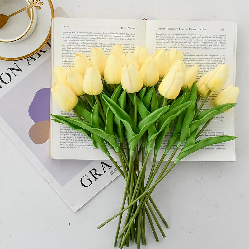 12pcs Artificial Tulip Latex Real Touch For DIY Bouquets Wedding Party Mother's Day Easter Spring Home Dining Decoration