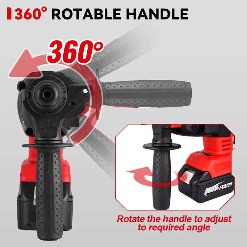 ONEVAN Rechargeable Electric Rotary Hammer 10600BPM Cordless Hammer Impact Drill Woodworking Power Tools For 21V  18V Battery