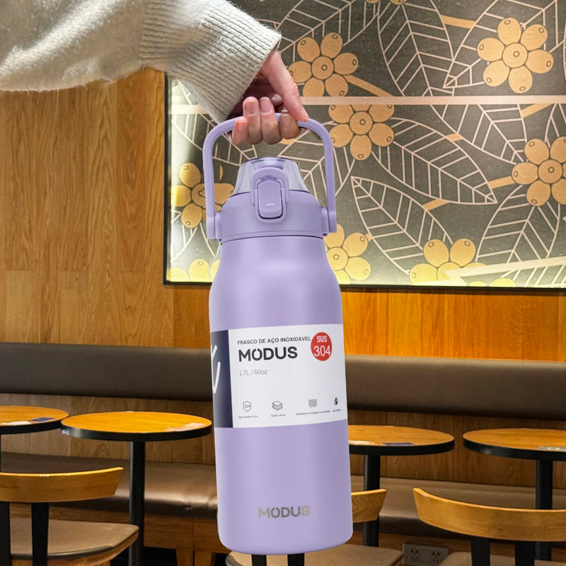 Large Capacity Stainless Steel Thermal Bottle With Straw, Outdoor Camping Gym 800ml/1700ml