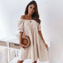 Women Sexy Backless Mini Dress Summer Fashion Lady Slash Neck White Puff Sleeve Big Swing Party Beach Dresses Casual Robe Femme