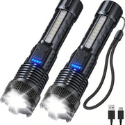 Hochleistungs-LED-Taschenlampen, sehr starke taktische Taschenlampe, 6 Modi, wiederaufladbar, Camping, Angeln, Notfall-Zoom-Laterne