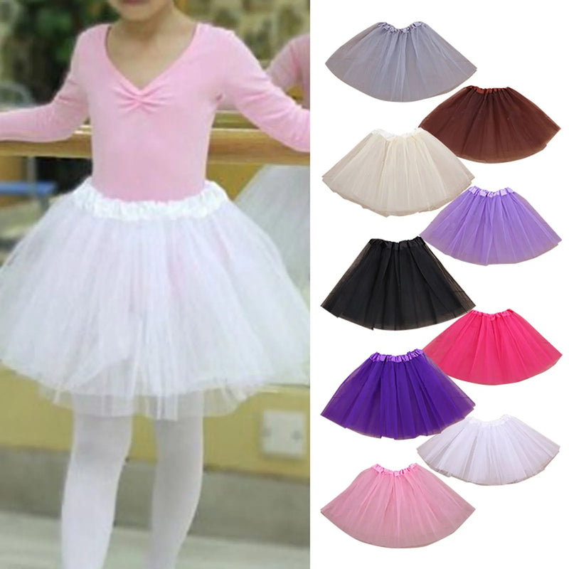 Fashion Kids Mesh Miniskirts Girls Princess Solid White Dance Ballet Tutu Brand Party Dress Girl Faldas Skirt Elastic Clothes