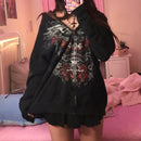 Dourbesty Vintage Gothic Grunge Skull Print Zip Up Hoodies Dark Academia Harajuku Sweatshirts Autunm Aesthetic Coat Tops Y2k