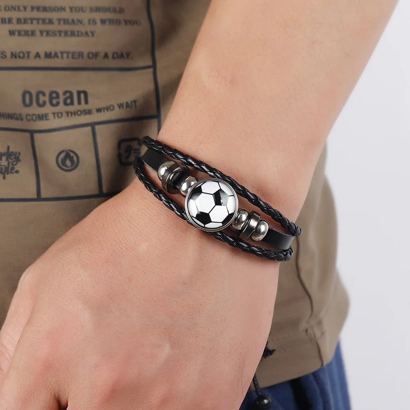 Football Bracelet Adjustable Leather Bracelet Punk Bracelet Fashion Mens Wristband Wrap Bracelets Football Gifts for Teen Boys