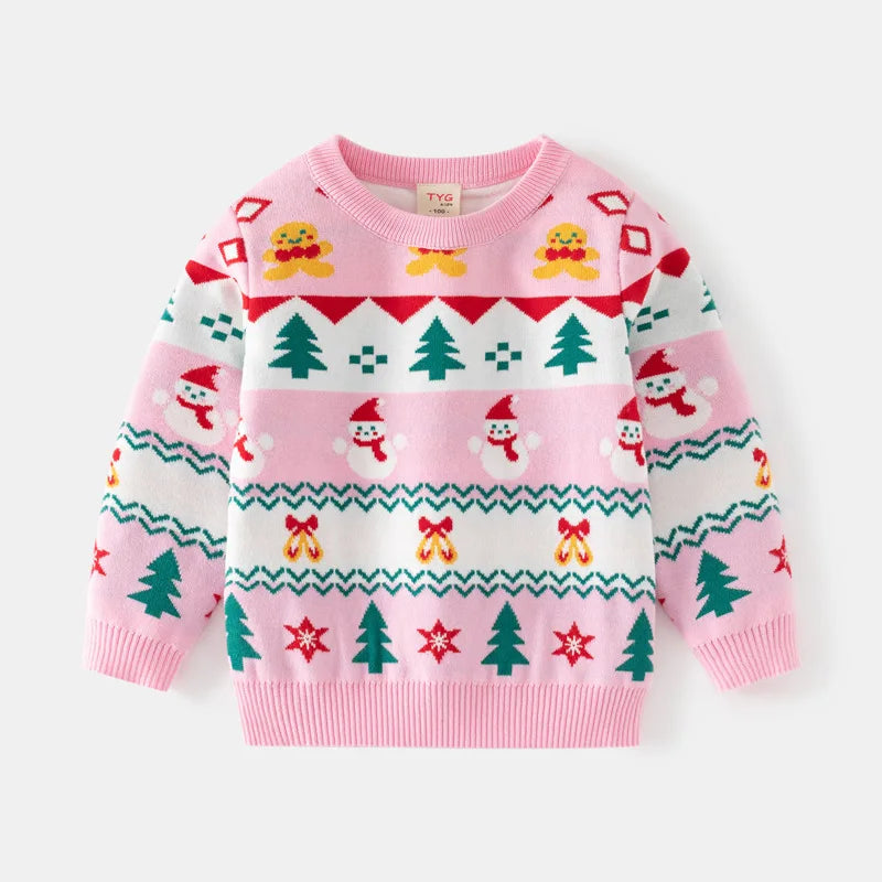 2-6Y Kid Girl Sweater Baby Christmas Snowman Children Sweater Girl Long Sleeve Christmas Clothes Knitwear Pullover Knitted Party