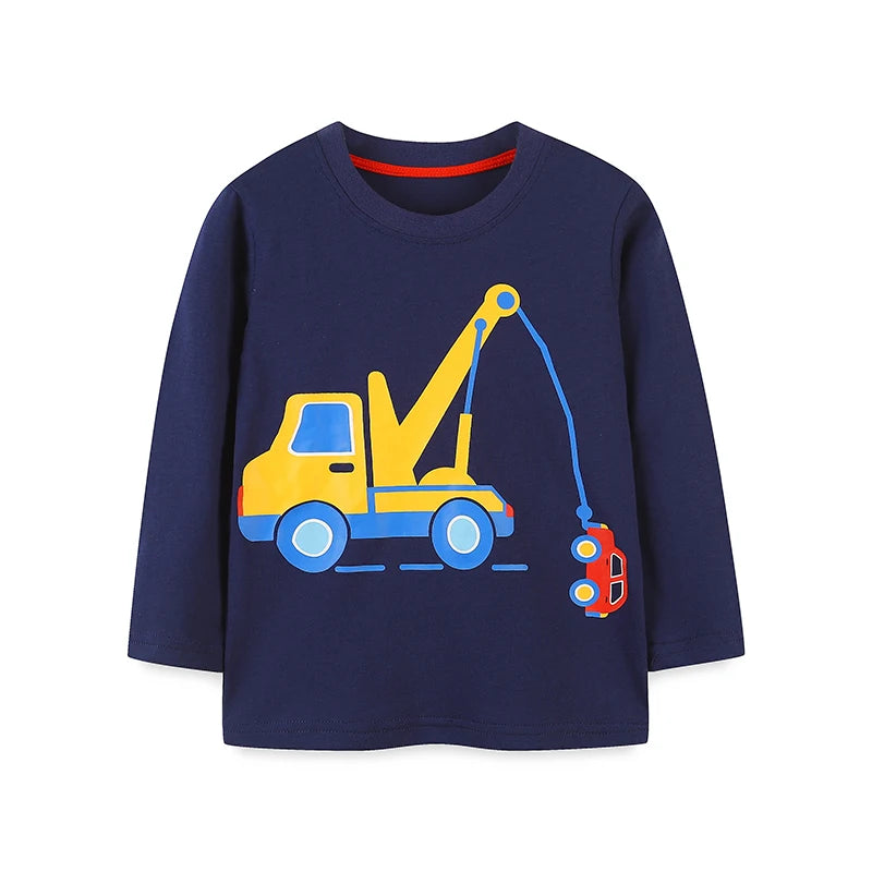 Little maven Baby Boys Kids Autumn Tops Clothes 2024 Children Vehicle Excavator Long Sleeved  Toddler T-shirt Cotton