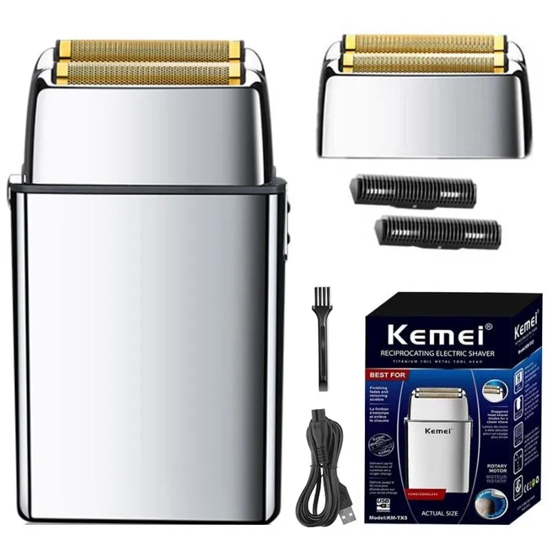 Kemei Tx5 Pro Metal Housing Barber Shop Hair Electric Shaver For Men Beard Bald Head Shaving Machine Rechargeable Electric Razor