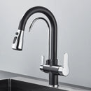 Quyanre Matte Black Filtered Crane For Kitchen Pull Out Spray 360 Rotation Water Filter Tap Three Ways Sink Mixer Kitchen Faucet