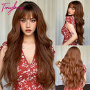 Burgundy Dark Red Synthetic Wigs Long Wavy Wine Red Cosplay Wig with Bangs for Women Natural Body Wave Halloween Heat Resistant