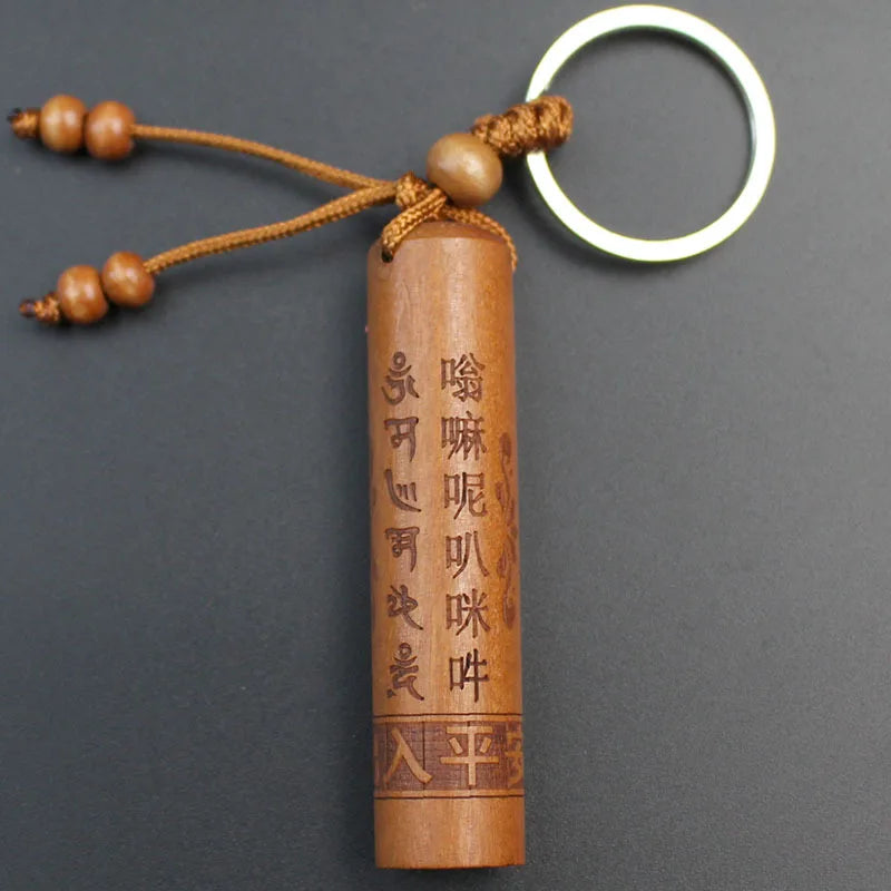 Yanting wood keychain Chinese anicent words round square charms trinket charm pendant car keychains Christmas gifts for men 022