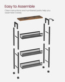 VASAGLE 4-level trolley narrow kitchen trolley niche rack on castors steel handle