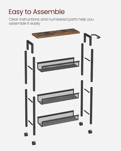 VASAGLE 4-level trolley narrow kitchen trolley niche rack on castors steel handle
