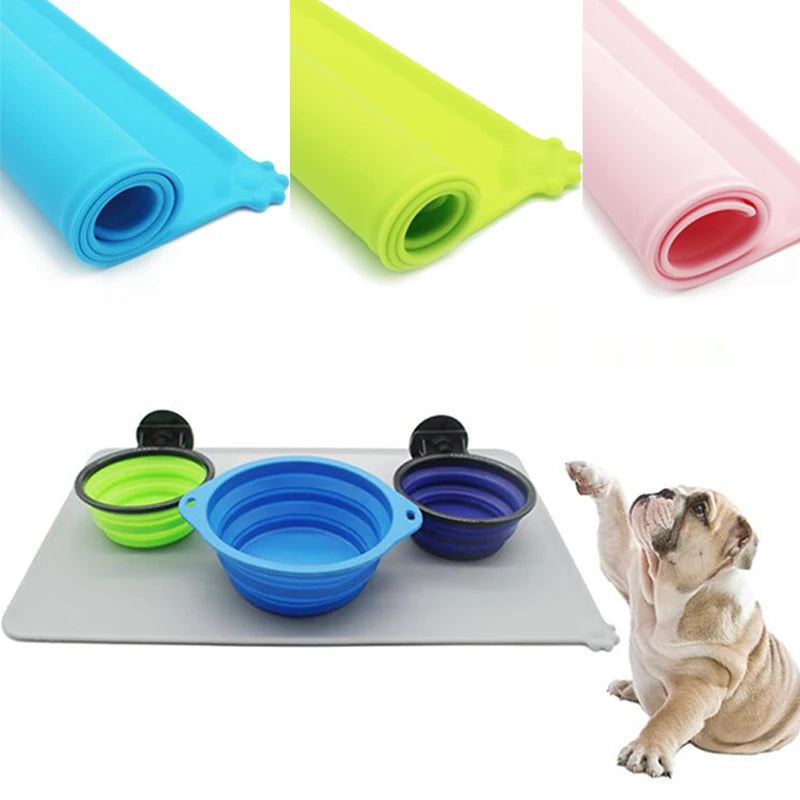 Silicone Waterproof Pet Mat For Dog Cat Pet Food Pad Pet Bowl Drinking Mat Dog Feeding Placemat Portable Outdoor Feeding