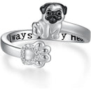 1Pc Cute Black Pug Dog Paw Open Ring Exquisite Women's Dog Jewelry Fashion Daily Accessories Perfect Gift for Dog Lovers