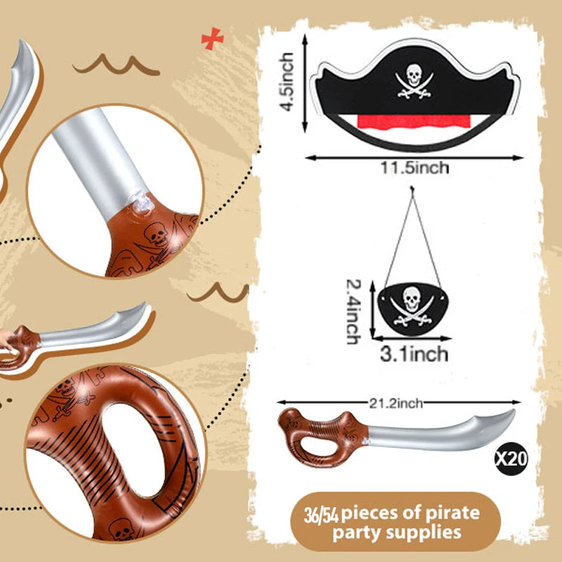 6-48Sets Pirate Party Supplies Halloween Pirate Costumes Child Birthday Party Favors Pirate Accessories Pirate Hat Sword