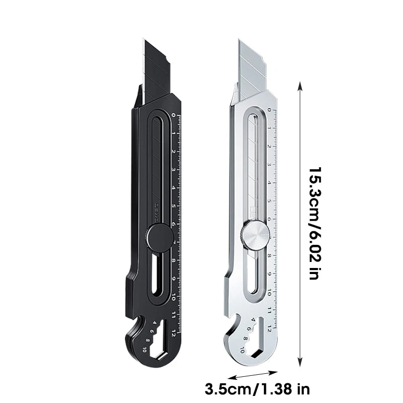 6 In 1 Industrial Grade Utility Knife,Multifunction Stainless Steels Steel Body Paper Cutter,Replaceable High Carbon Steel Blade