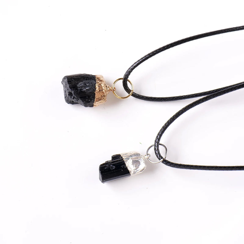 1pc Natural Crystal Raw Stone Black Tourmaline Pendant Aura Edging Stone Pillar Necklace Accessory Pendant