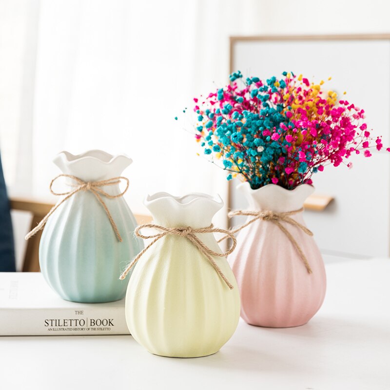 Modern Ceramic Vase White/Blue Porcelain Flower Vases Centerpieces For Weddings Crafts Dry Flowerpot Home Decoration Accessories